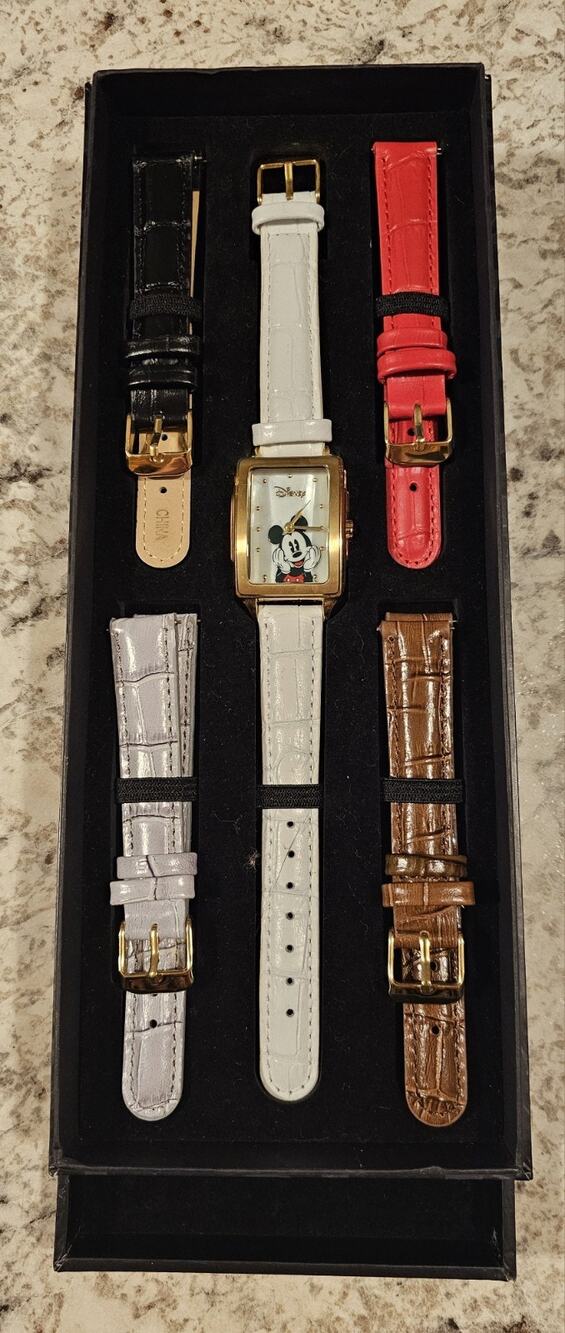 Disney Mickey Mouse watch gift set w/ 5 swapable croc-embossed leather straps.